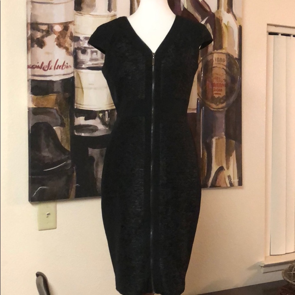 Black leather like midi dress
